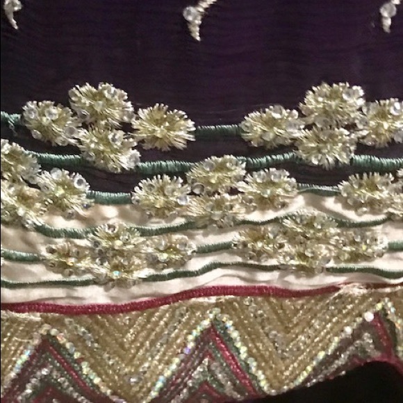 Maroon georgette with silver pink & green work - Picture 3 of 3